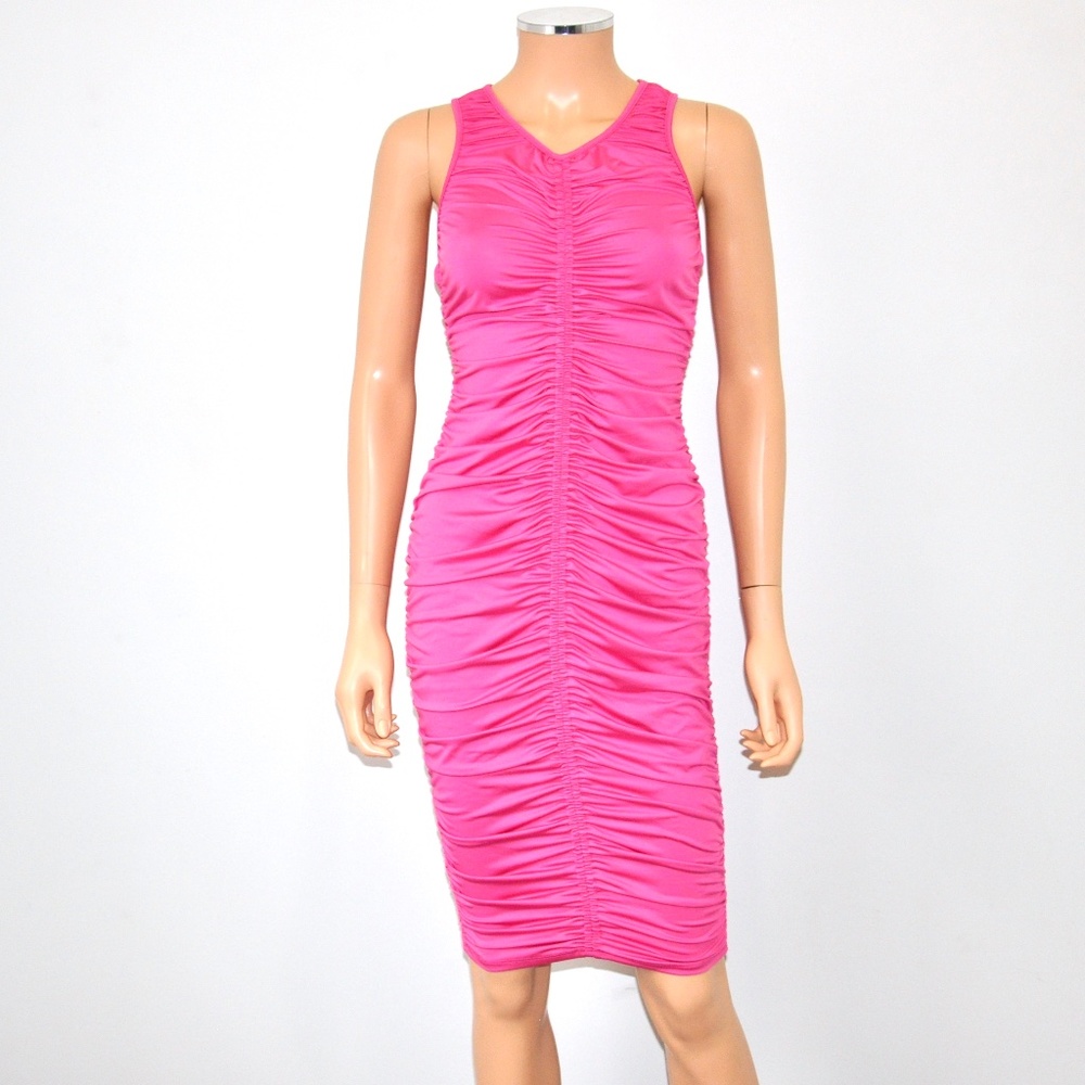 LOVE, WHITE FOR RENT THE RUNWAY Pink Ruched Dress NEW SAMPLE - Sz S
